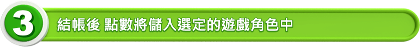 結帳後 點數將儲入選定的遊戲角色中