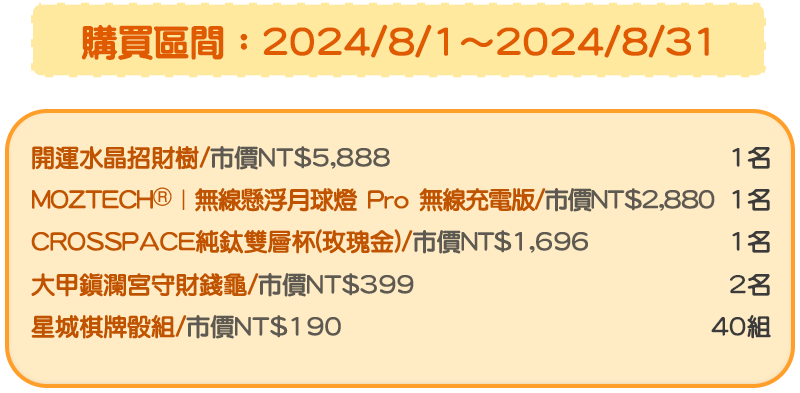 購買區間：2024/8/1～2024/8/31