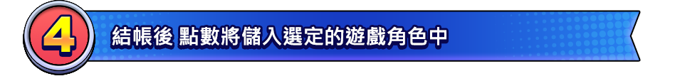 付款完成，星城點數將儲值到你選定的遊戲角色中